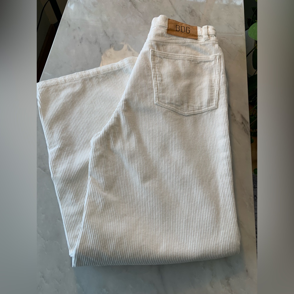 BDG Y2K Urban Outfitters White Corduroy High & Wide Leg Cotton Flare Pants 28